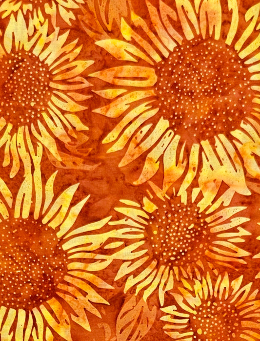 Tangerine Sunflowers Hoffman Bali Batik
