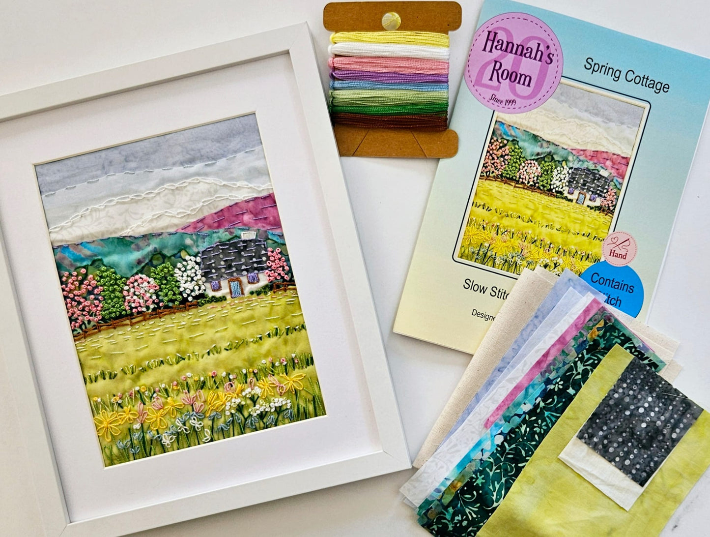Spring Cottage Slow Stitch Kit – Hand Embroidery & Fabric Collage Project – DIY Textile Art – Relaxing Mindful Craft Gift