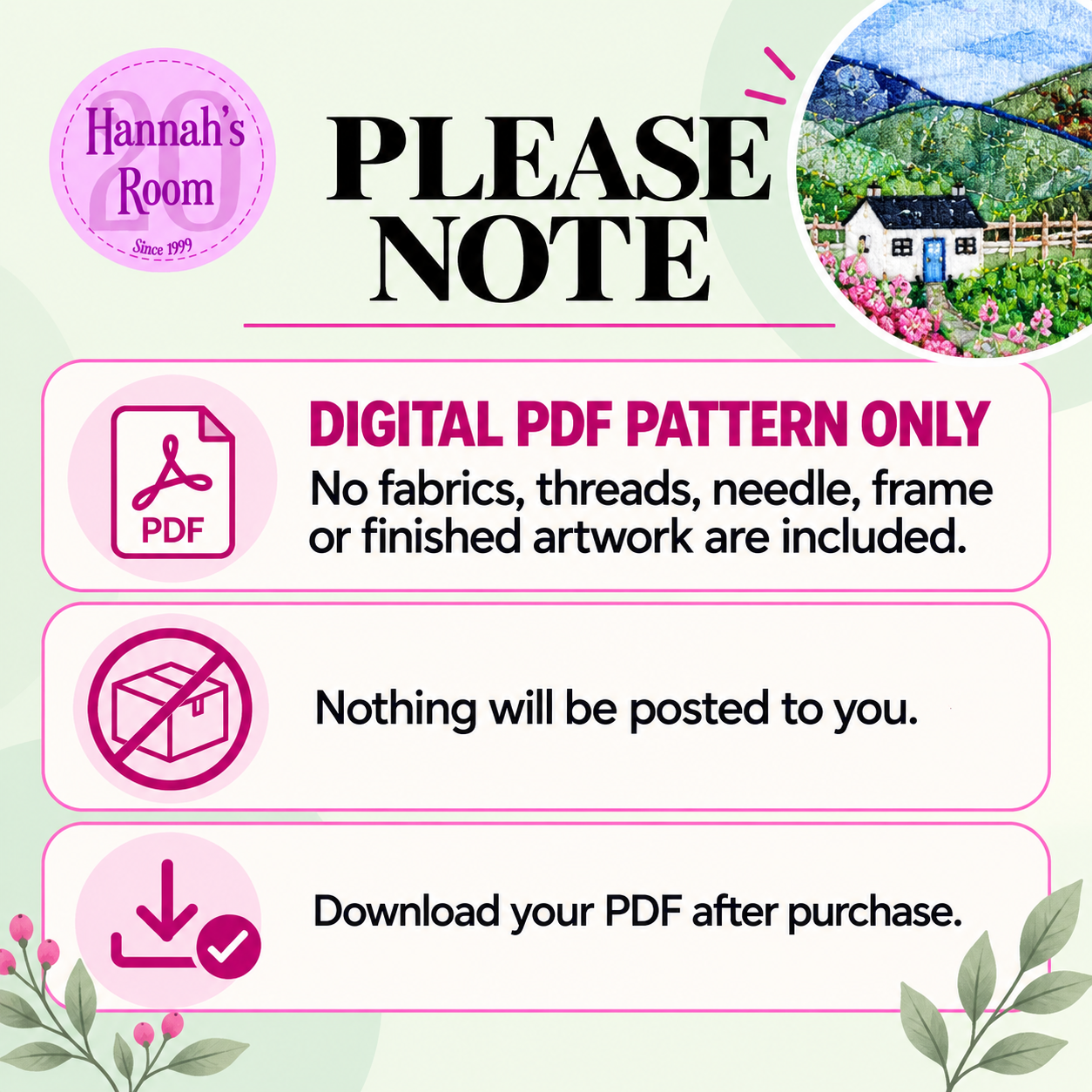 Cottage in the hills Slow Stitch Pattern – Digital Download Pattern Only