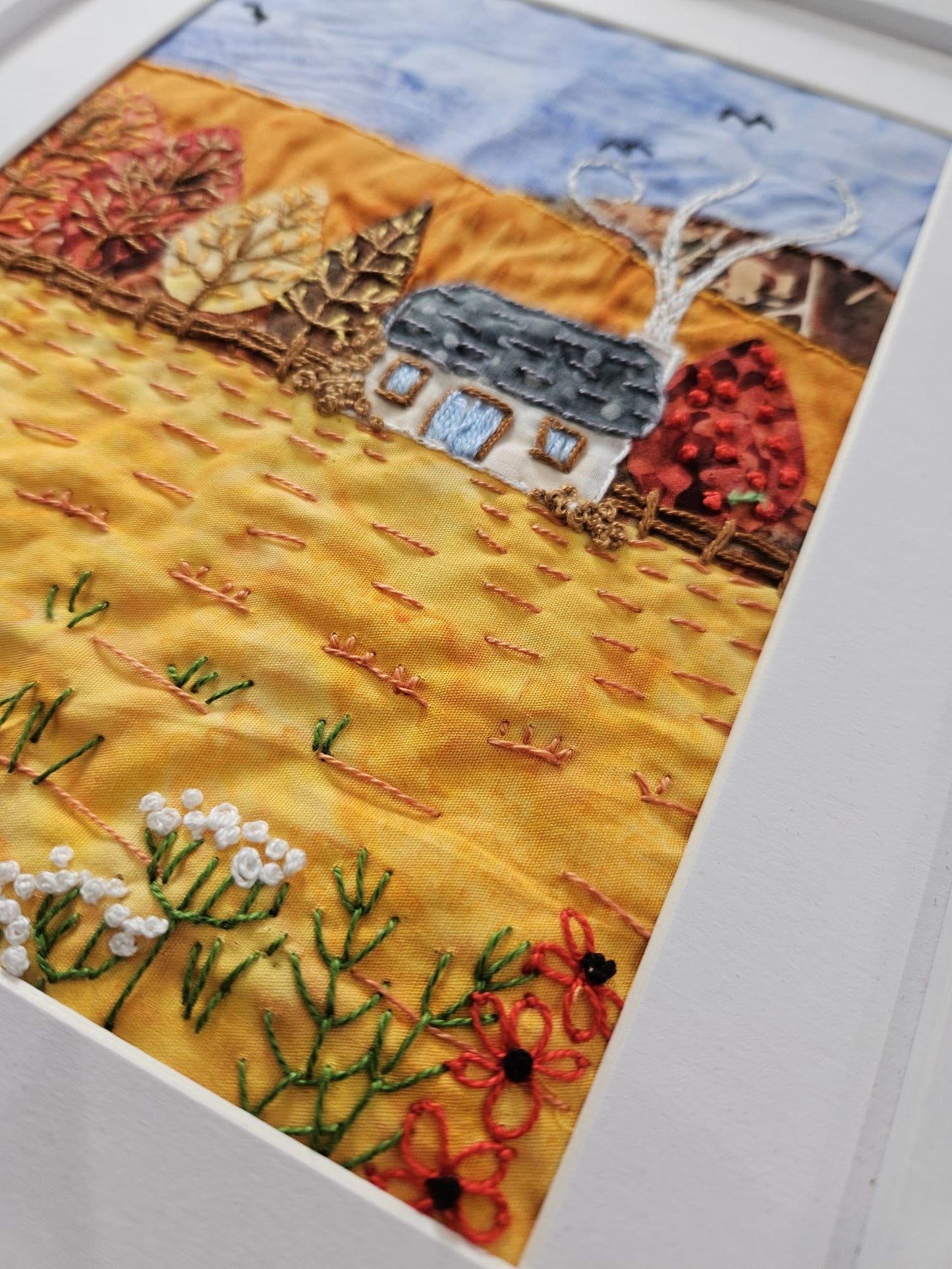 Autumn Cottage Slow Stitch Kit – Hand Embroidery & Fabric Collage Project – DIY Textile Art – Relaxing Mindful Craft Gift