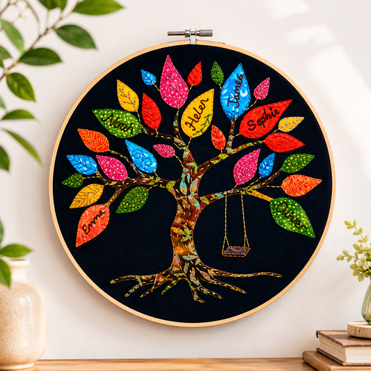 Personalised Family Tree Sewing Kit, Family Tree Embroidery Kit, Textile Art Kit, Family Keepsake Gift, Applique Hoop Craft Kit