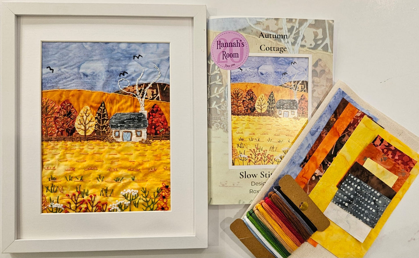 Autumn Cottage Slow Stitch Kit – Hand Embroidery & Fabric Collage Project – DIY Textile Art – Relaxing Mindful Craft Gift