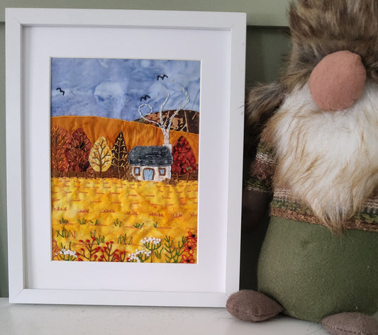 Autumn Cottage Slow Stitch Kit – Hand Embroidery & Fabric Collage Project – DIY Textile Art – Relaxing Mindful Craft Gift