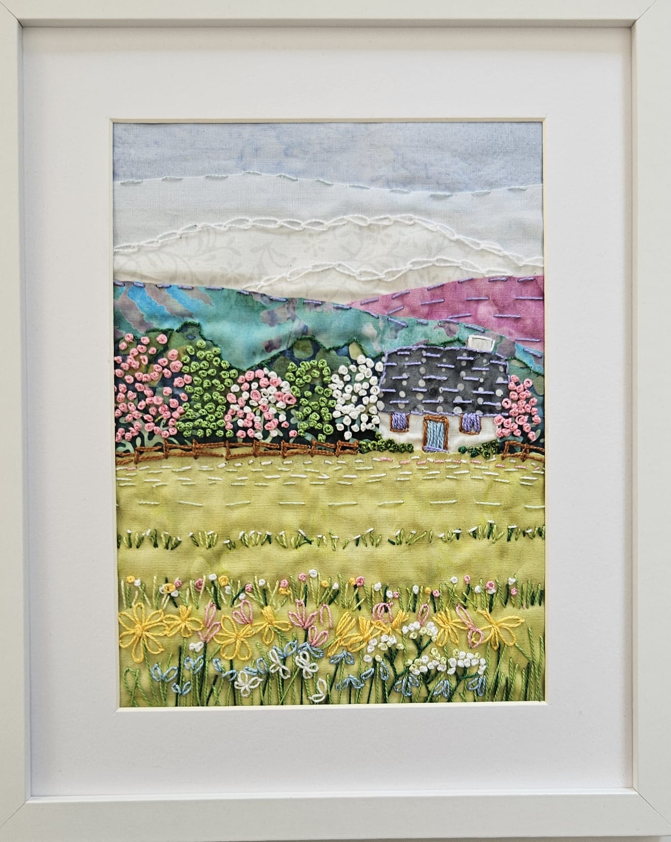Spring Cottage Slow Stitch Kit – Hand Embroidery & Fabric Collage Project – DIY Textile Art – Relaxing Mindful Craft Gift