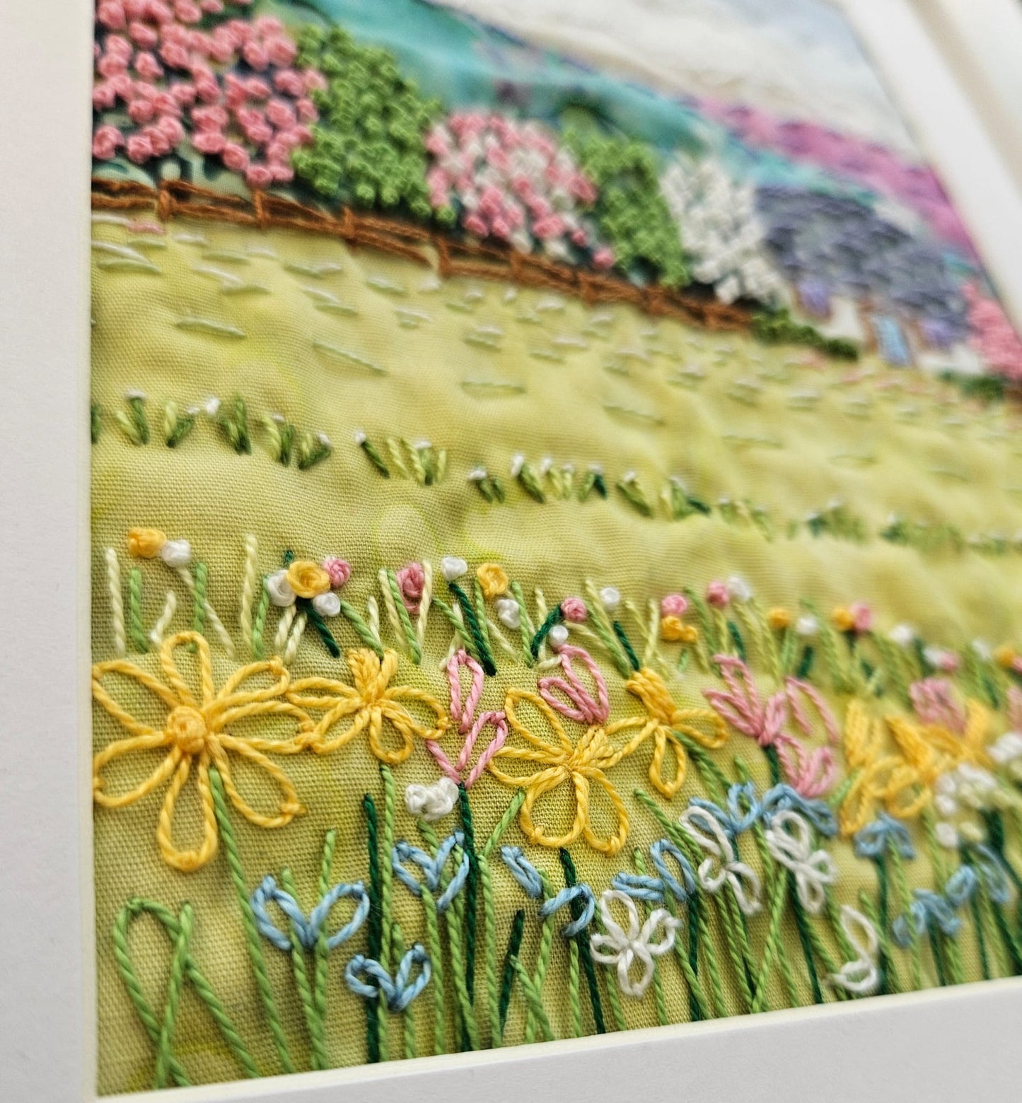 Spring Cottage Slow Stitch Kit – Hand Embroidery & Fabric Collage Project – DIY Textile Art – Relaxing Mindful Craft Gift