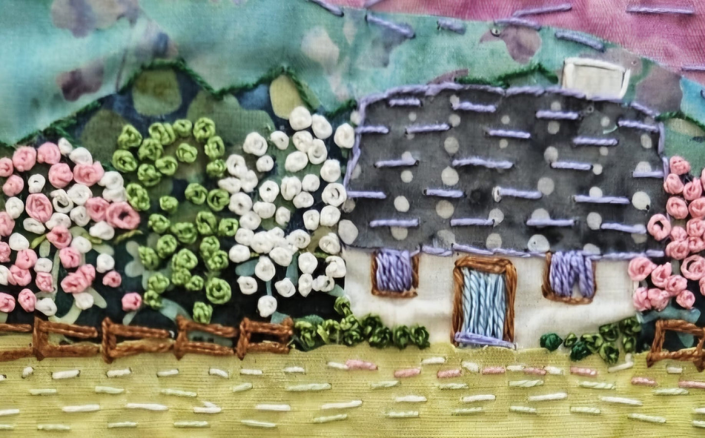 Spring Cottage Slow Stitch Kit – Hand Embroidery & Fabric Collage Project – DIY Textile Art – Relaxing Mindful Craft Gift