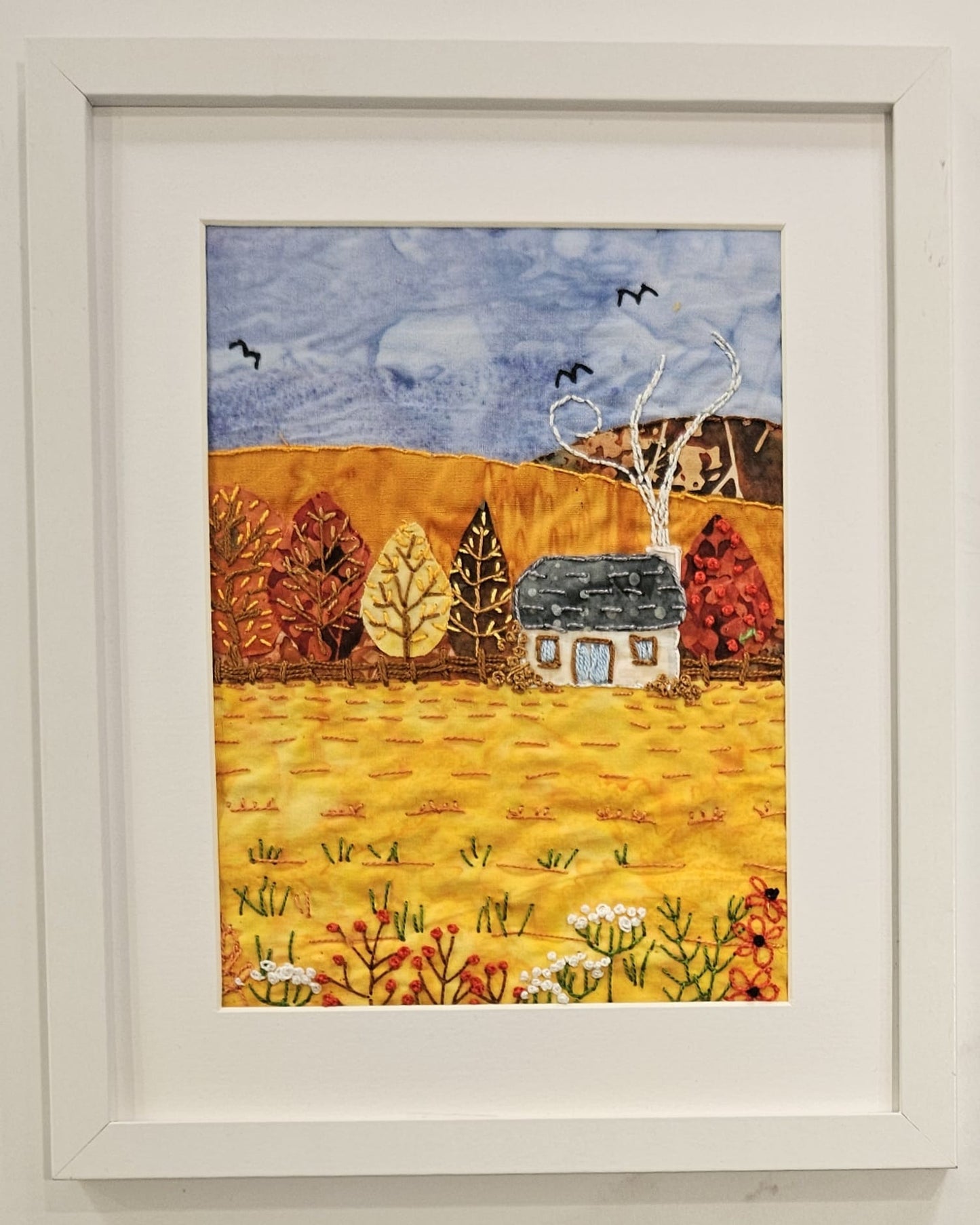 Autumn Cottage Slow Stitch Kit – Hand Embroidery & Fabric Collage Project – DIY Textile Art – Relaxing Mindful Craft Gift