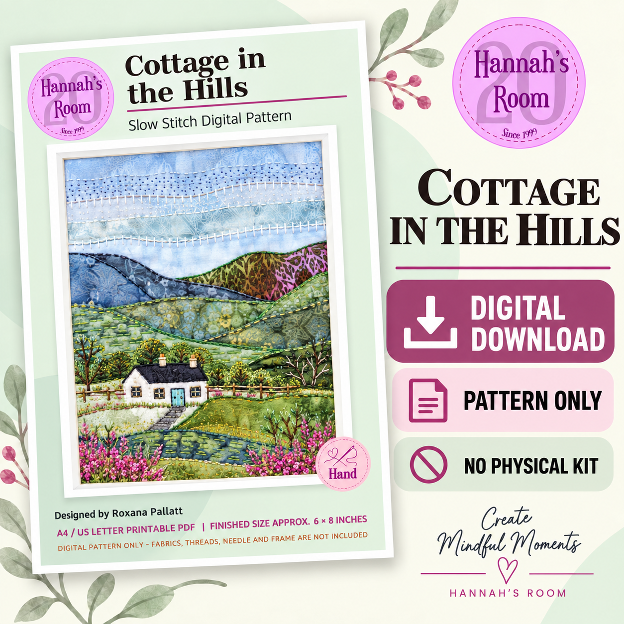 Cottage in the hills Slow Stitch Pattern – Digital Download Pattern Only
