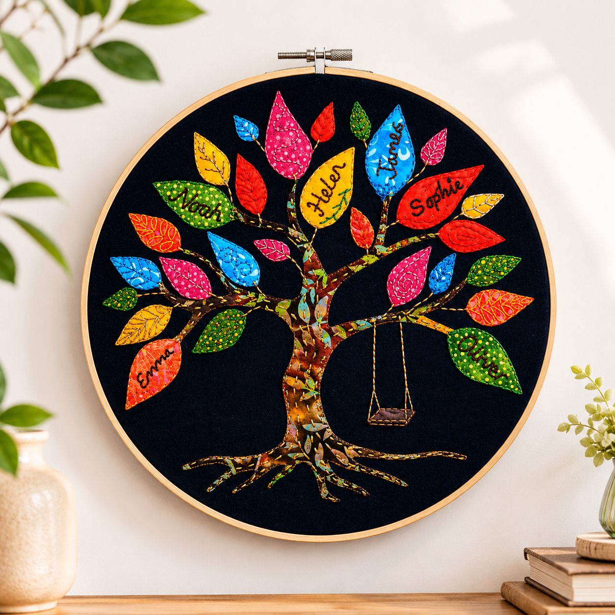 Personalised Family Tree Sewing Kit, Family Tree Embroidery Kit, Textile Art Kit, Family Keepsake Gift, Applique Hoop Craft Kit