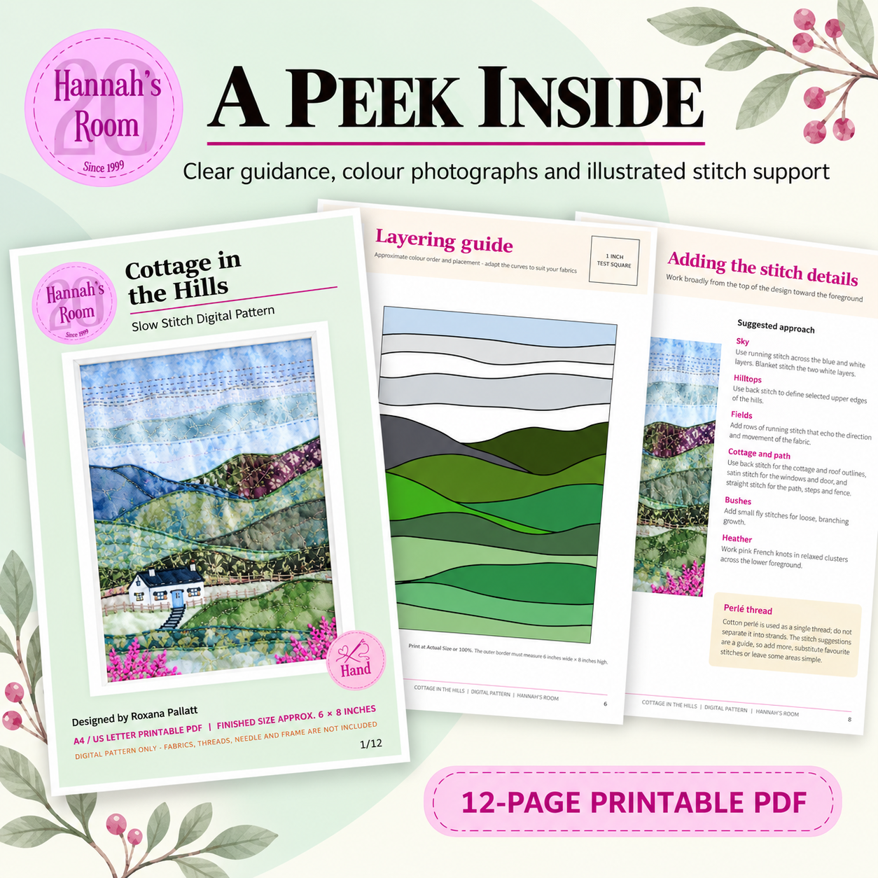 Cottage in the hills Slow Stitch Pattern – Digital Download Pattern Only