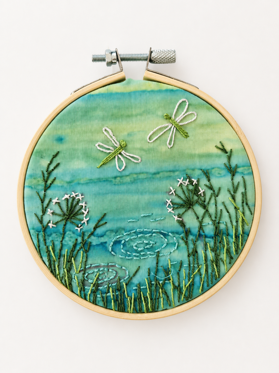 Dragonfly Dance Embroidery Kit, Beginner Hand Stitching, Nature Inspired Textile Art (4 Inch Hoop)