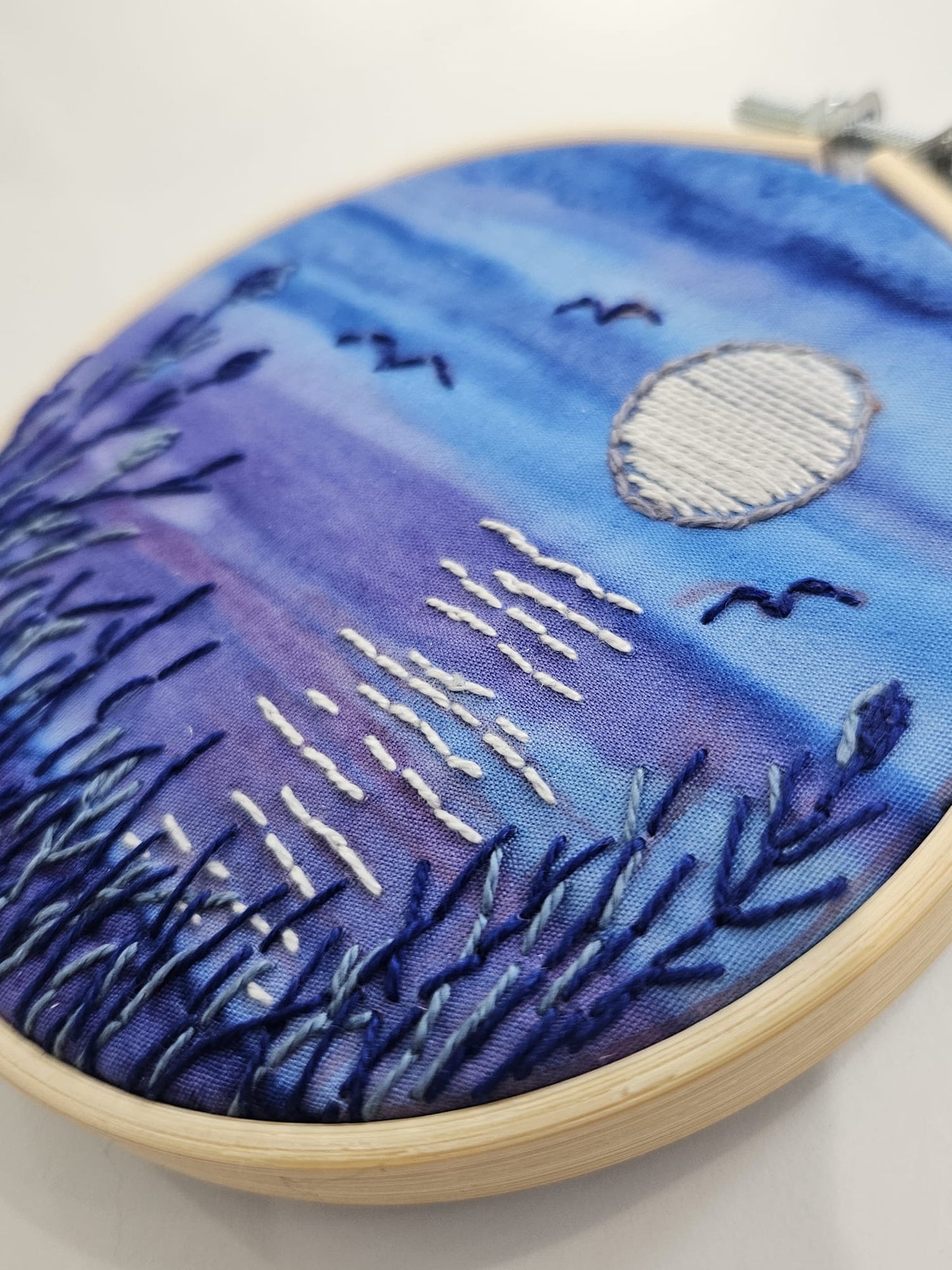 Moonlit Tides Embroidery Kit, Beginner Hand Stitching, Nature Inspired Textile Art (4 Inch Hoop)