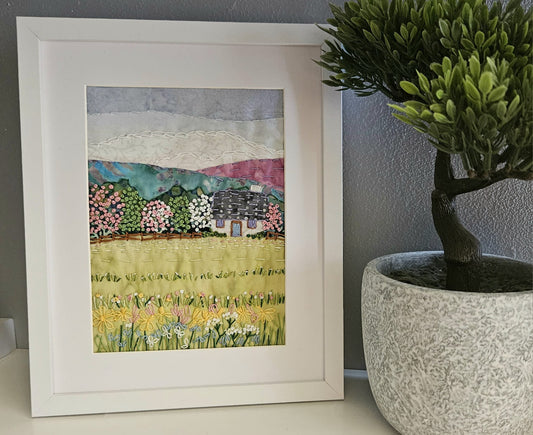 Spring Cottage Slow Stitch Kit – Hand Embroidery & Fabric Collage Project – DIY Textile Art – Relaxing Mindful Craft Gift