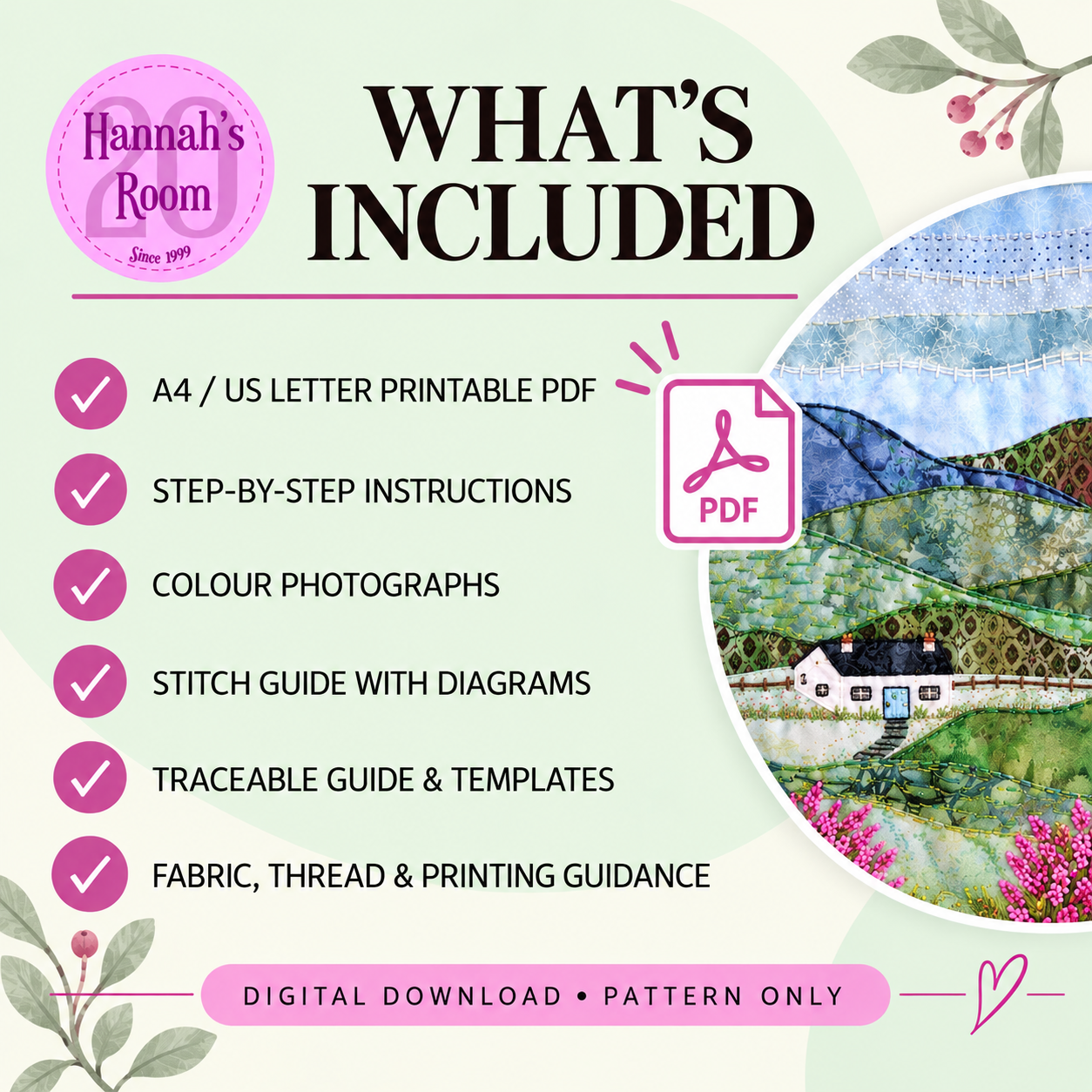 Cottage in the hills Slow Stitch Pattern – Digital Download Pattern Only