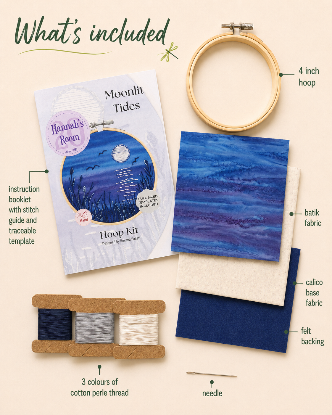 Moonlit Tides Embroidery Kit, Beginner Hand Stitching, Nature Inspired Textile Art (4 Inch Hoop)