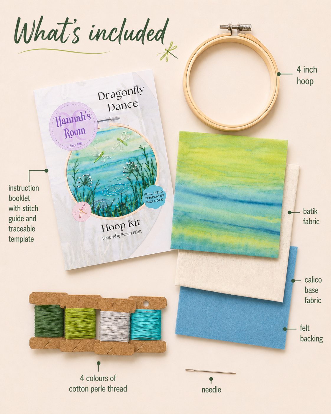 Dragonfly Dance Embroidery Kit, Beginner Hand Stitching, Nature Inspired Textile Art (4 Inch Hoop)