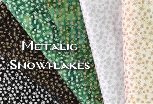 Silver Snowflake on Green batik